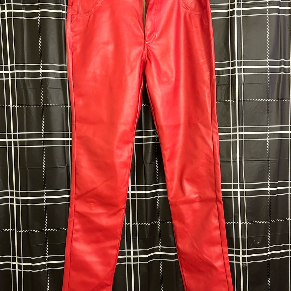 Vibrant Red Leather Pants